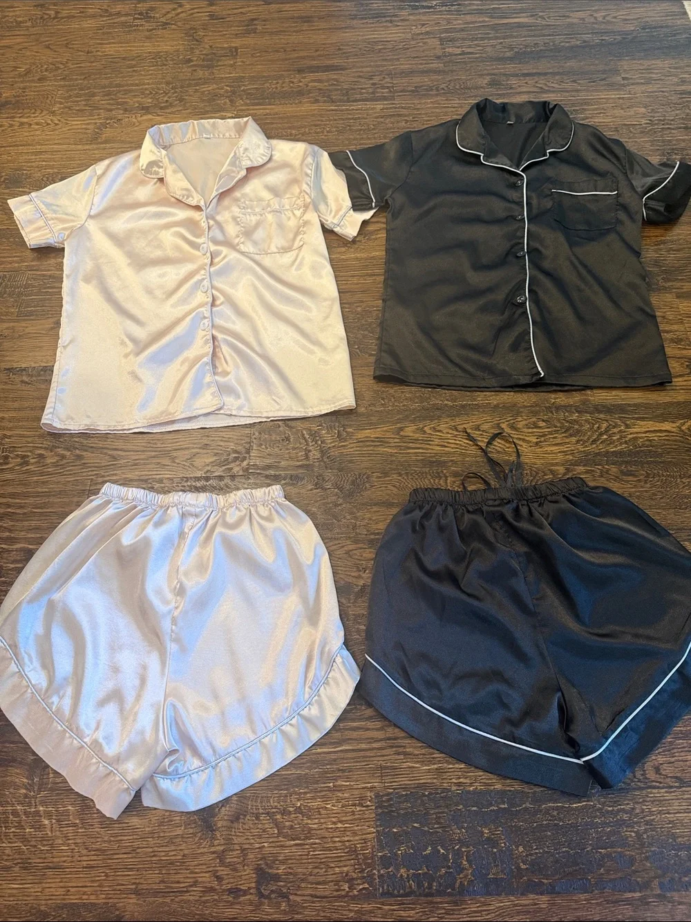 Short Sleeve Pajama Sets - Black and Light Pink